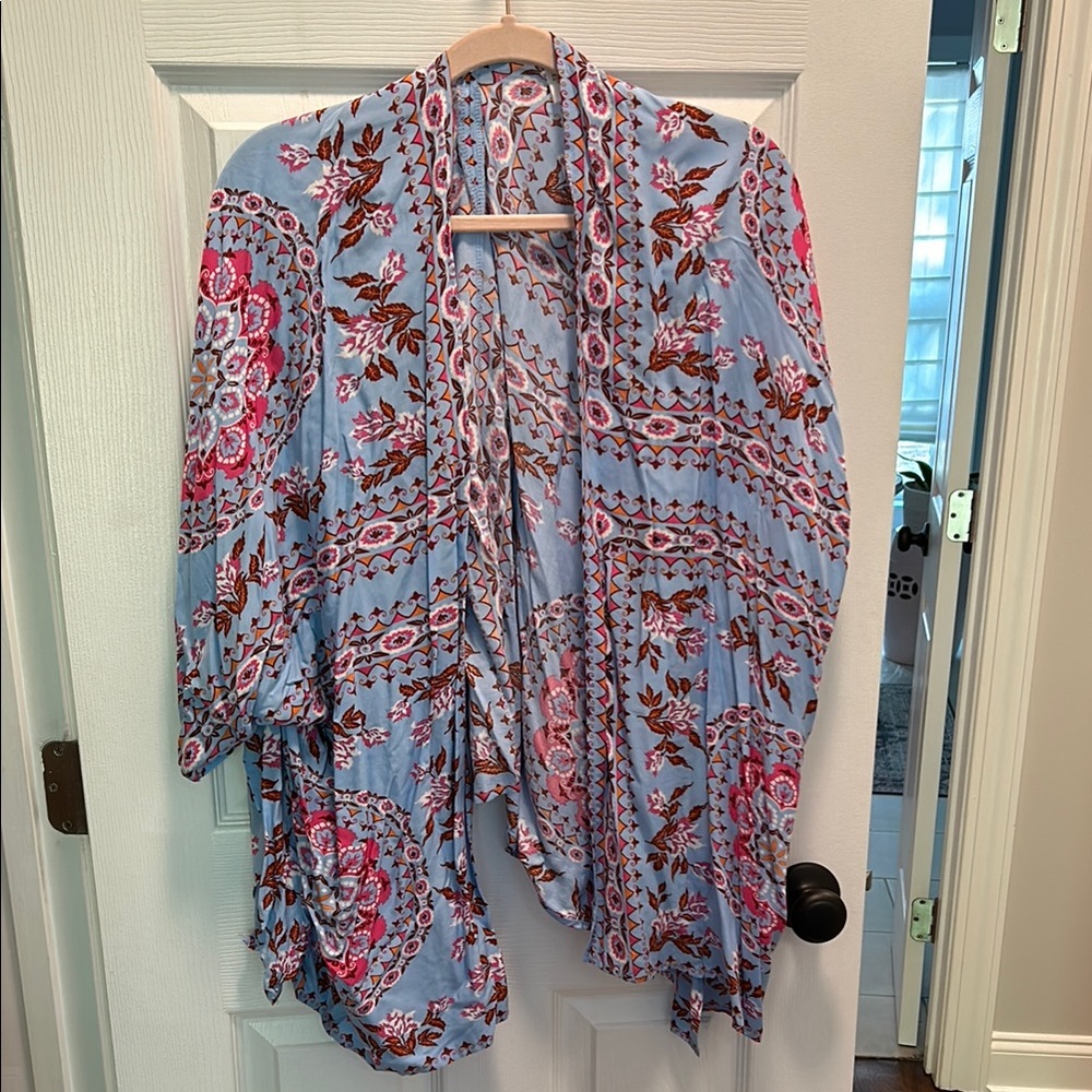 Boutique Floral Kimono Cardigan in Blue and Pink